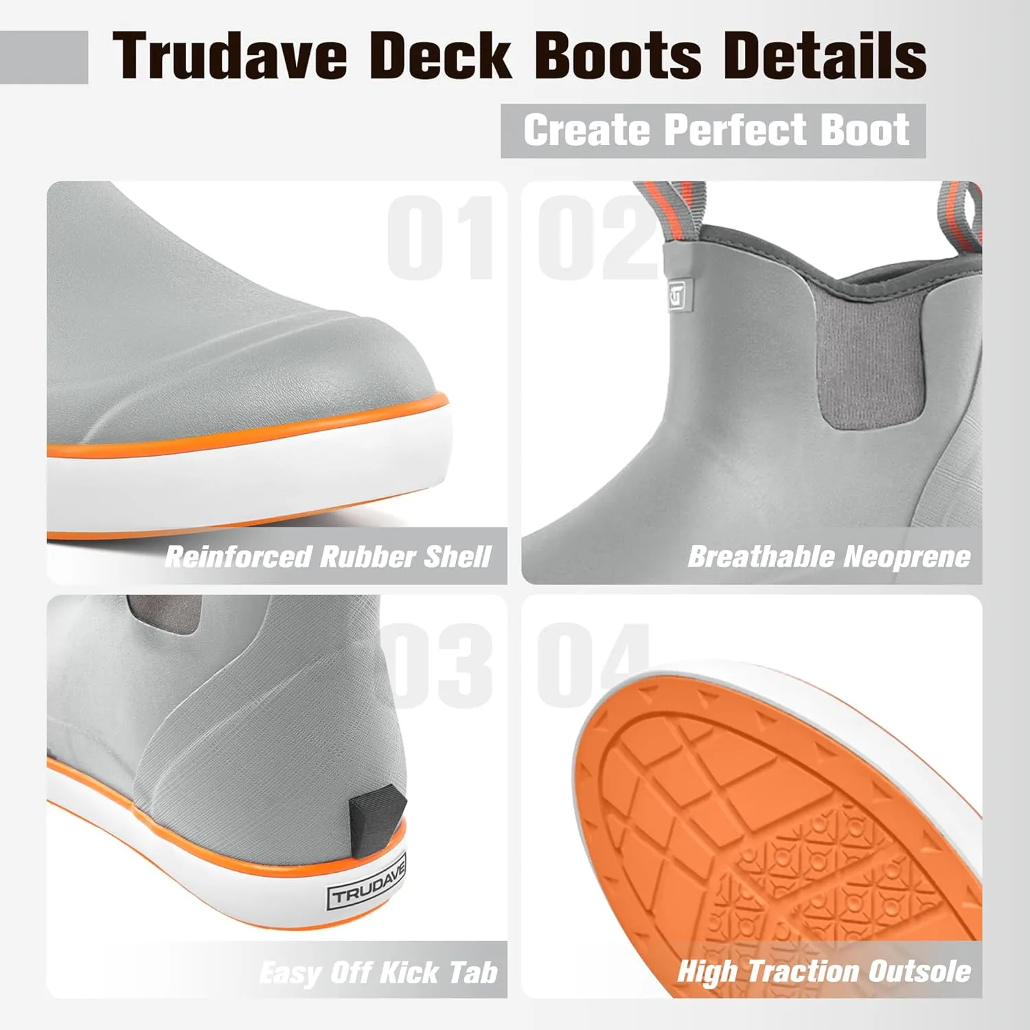 Deck Boots for Men, Men's Waterproof Insulated Reliable Rain Boots, Anti-Slip Ankle Rubber Boots with High-Traction for Fishing Boating, Size 6-14