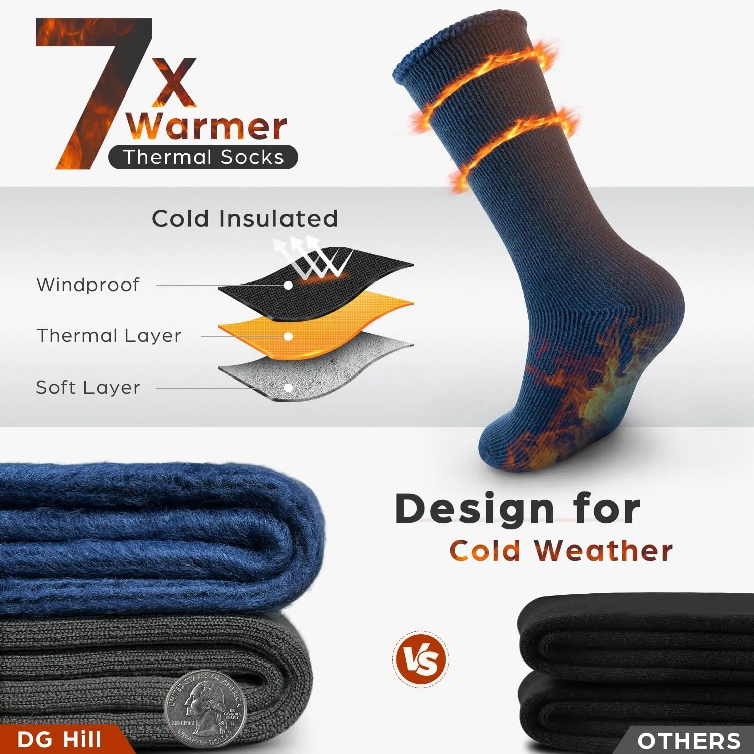 DG Hill Winter Thermal Socks - Warm Socks for Men Women Cold Weather Insulated Sock - Heated Socks Thick Snow Sock