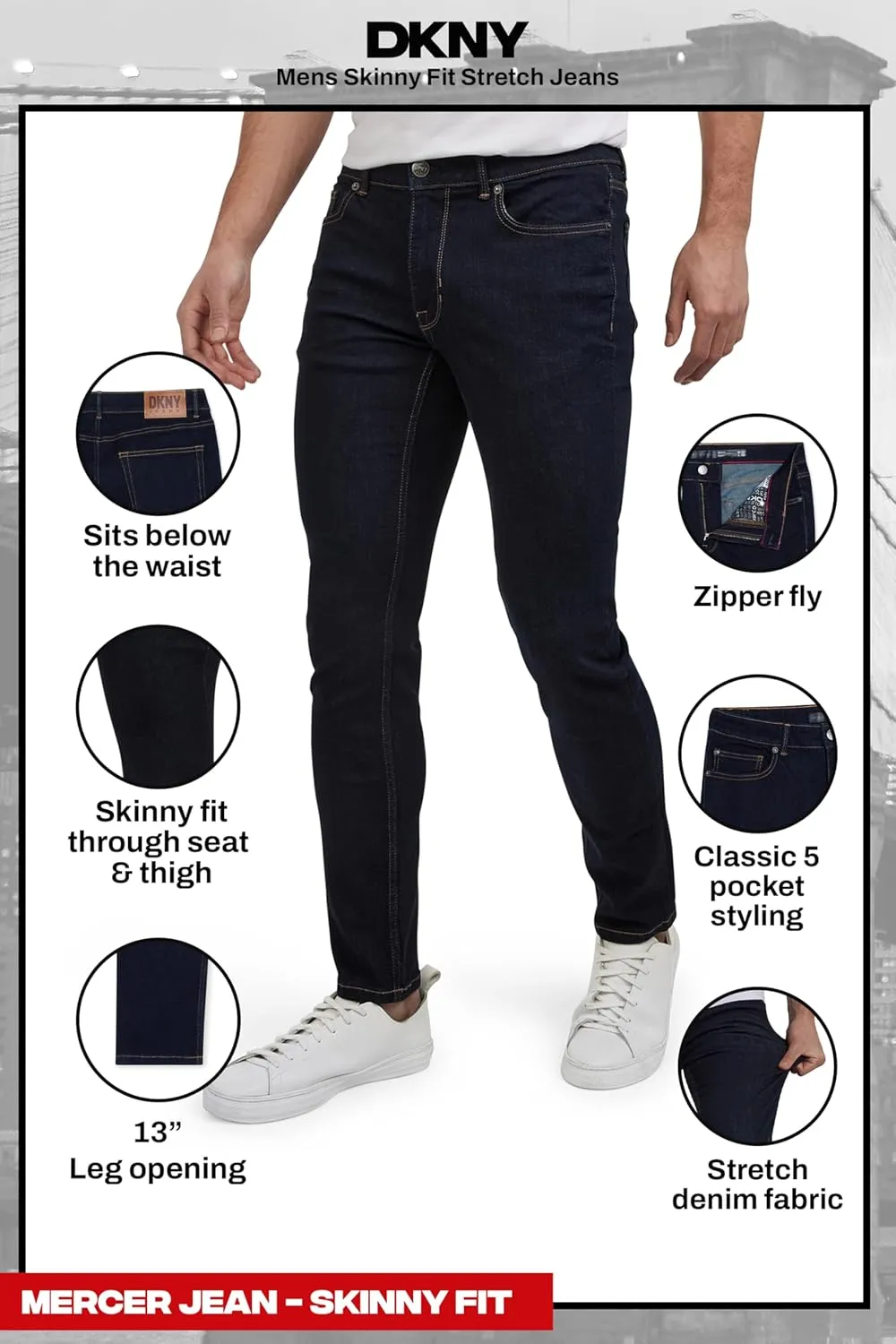 DKNY Mens Skinny Jeans for Men - Stretch Denim Classic 5 Pocket Men's Skinny Jeans | Stretch Fit Denim for Men