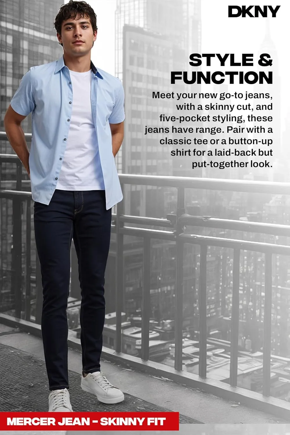 DKNY Mens Skinny Jeans for Men - Stretch Denim Classic 5 Pocket Men's Skinny Jeans | Stretch Fit Denim for Men