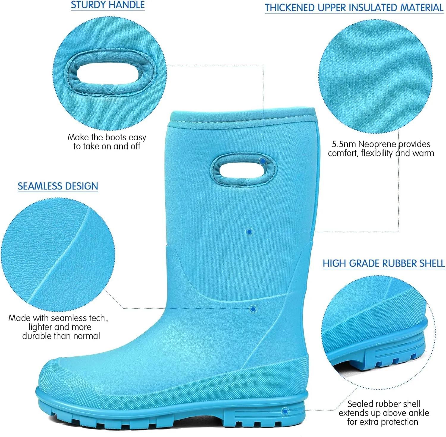 DKSUKO Kid's Muck Rain Boots for Girls and Boys,Winter Snow Waterproof Insulated Neoprene Rubber Boots