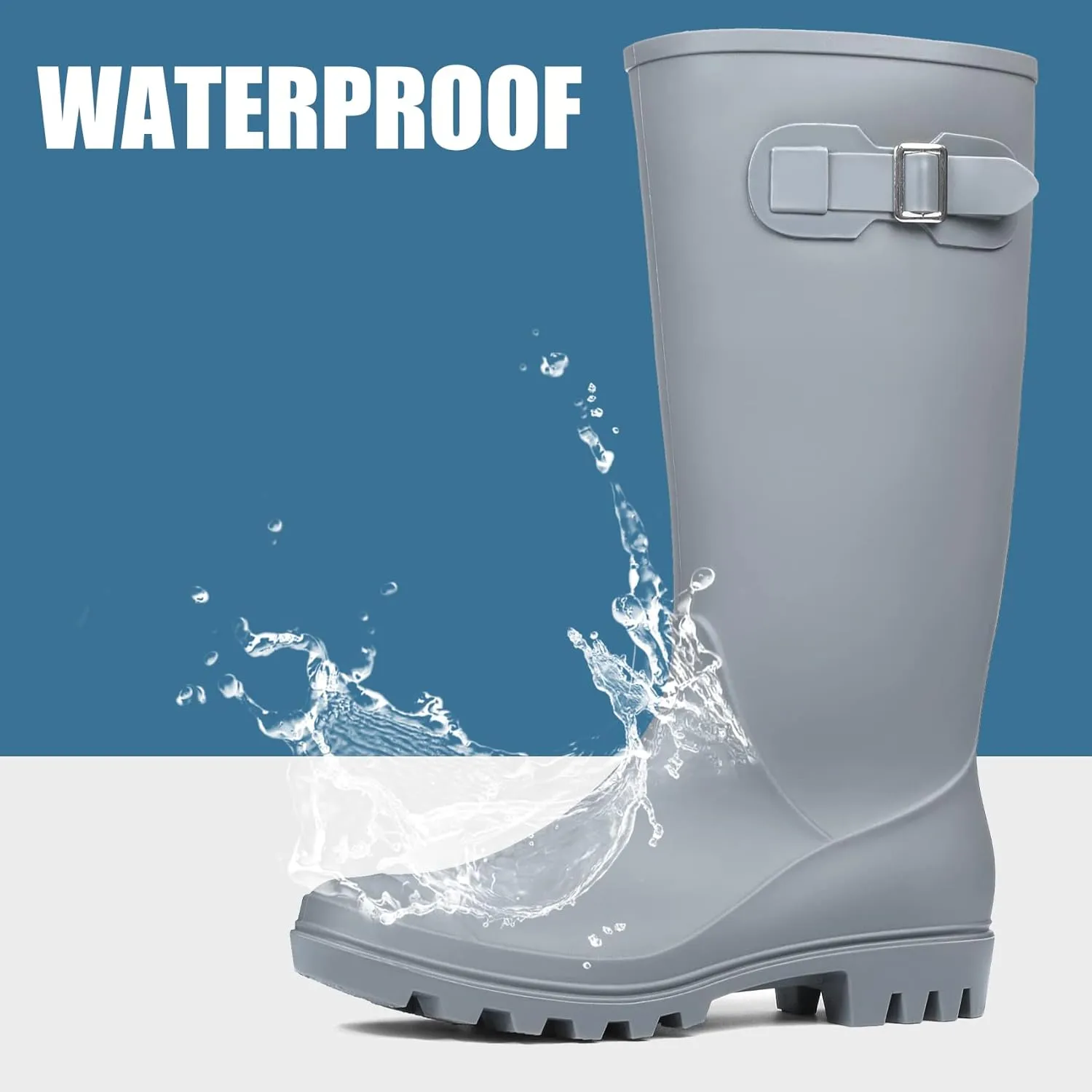 DKSUKO Waterproof Womens Rain Boots insulated,Lightweight Rubber fashion Boots in Gardening,Warm and Comfortable Wide Calf Rain Boots with Glossy in Outdoor