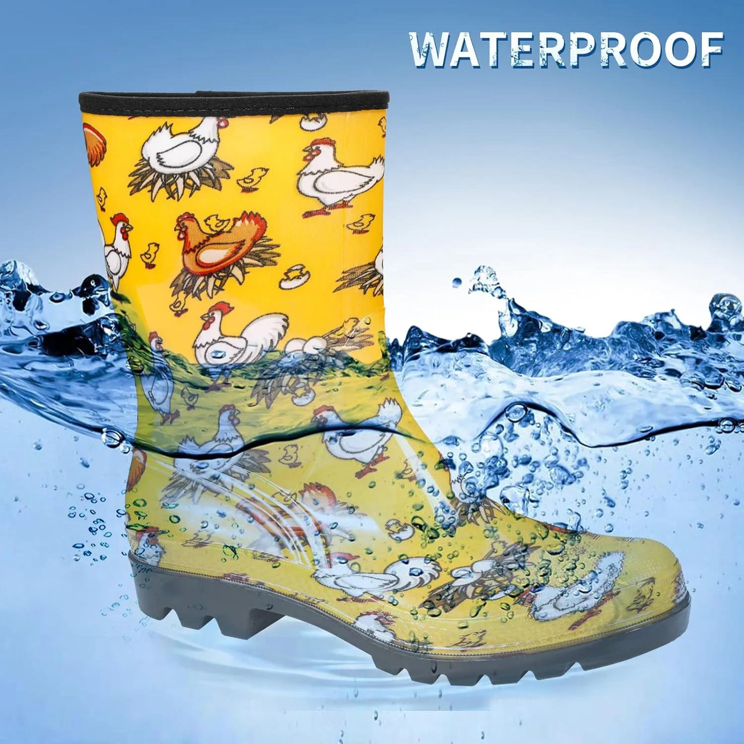 DKSUKO Waterproof Womens Rain Boots insulated,Lightweight Rubber fashion Boots in Gardening,Warm and Comfortable Wide Calf Rain Boots with Glossy in Outdoor
