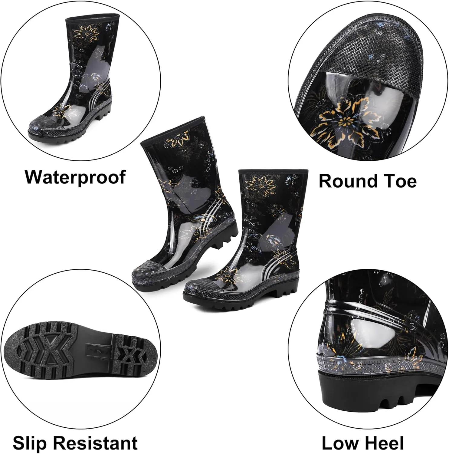 DKSUKO Waterproof Womens Rain Boots insulated,Lightweight Rubber fashion Boots in Gardening,Warm and Comfortable Wide Calf Rain Boots with Glossy in Outdoor