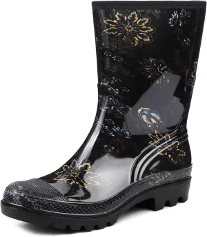 DKSUKO Waterproof Womens Rain Boots insulated,Lightweight Rubber fashion Boots in Gardening,Warm and Comfortable Wide Calf Rain Boots with Glossy in Outdoor