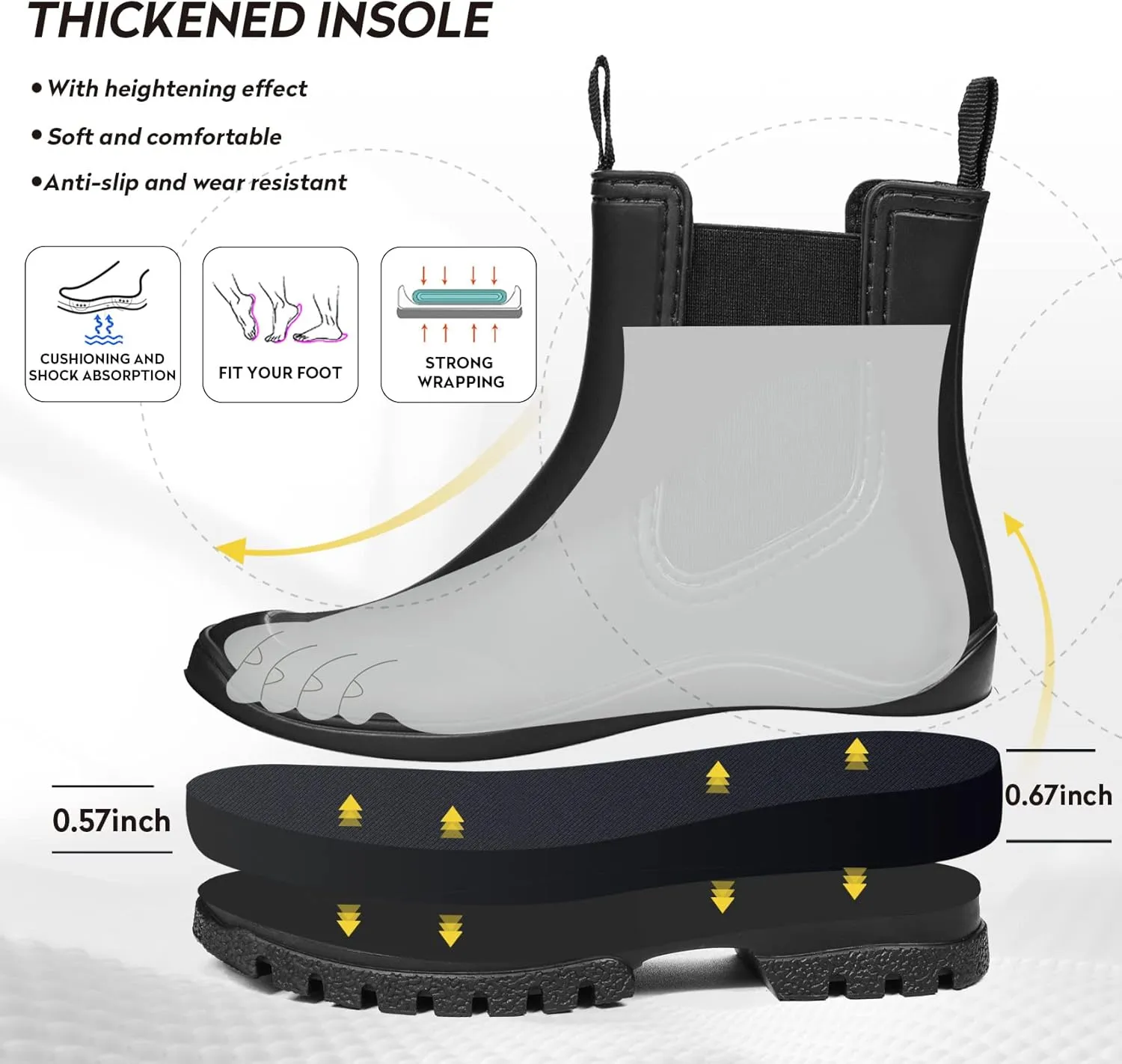 DKSUKO Women's Short Rain Boots Rubber Waterproof Garden Boots Elastic Slip On Ankle Chelsea Boot Fashion Insulated Rain Shoe for Outdoor Work Thick Sole
