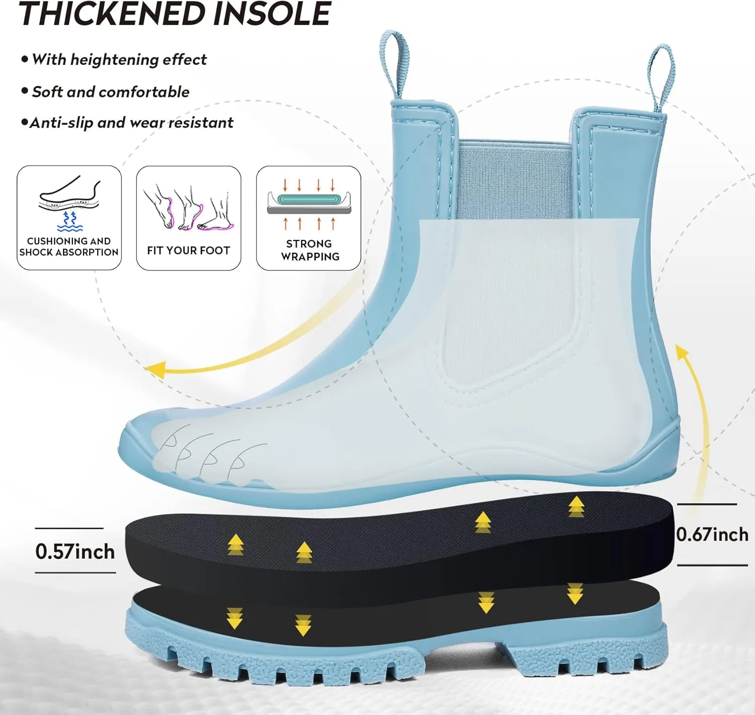 DKSUKO Women's Short Rain Boots Rubber Waterproof Garden Boots Elastic Slip On Ankle Chelsea Boot Fashion Insulated Rain Shoe for Outdoor Work Thick Sole