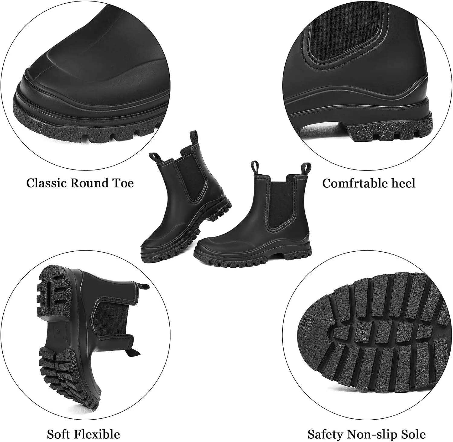 DKSUKO Women's Short Rain Boots Rubber Waterproof Garden Boots Elastic Slip On Ankle Chelsea Boot Fashion Insulated Rain Shoe for Outdoor Work Thick Sole