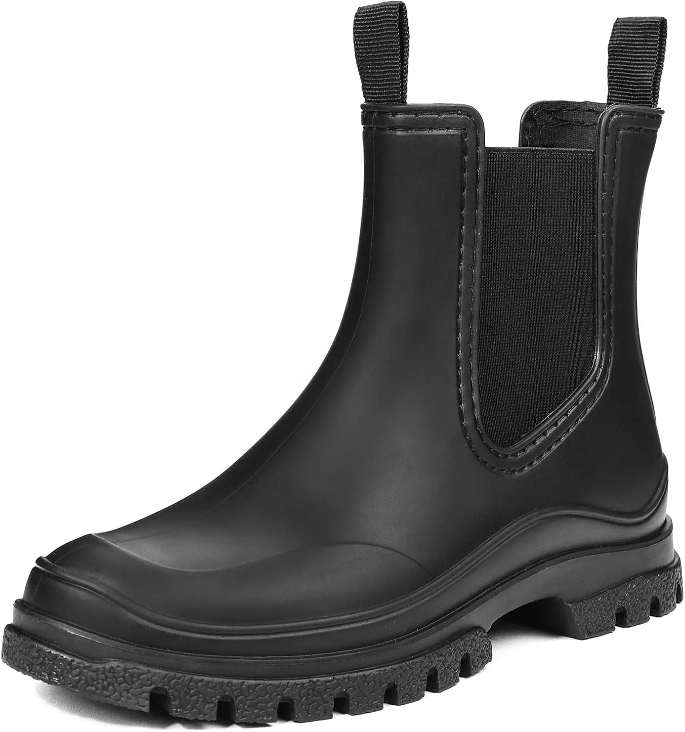 DKSUKO Women's Short Rain Boots Rubber Waterproof Garden Boots Elastic Slip On Ankle Chelsea Boot Fashion Insulated Rain Shoe for Outdoor Work Thick Sole