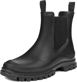 DKSUKO Women's Short Rain Boots Rubber Waterproof Garden Boots Elastic Slip On Ankle Chelsea Boot Fashion Insulated Rain Shoe for Outdoor Work Thick Sole
