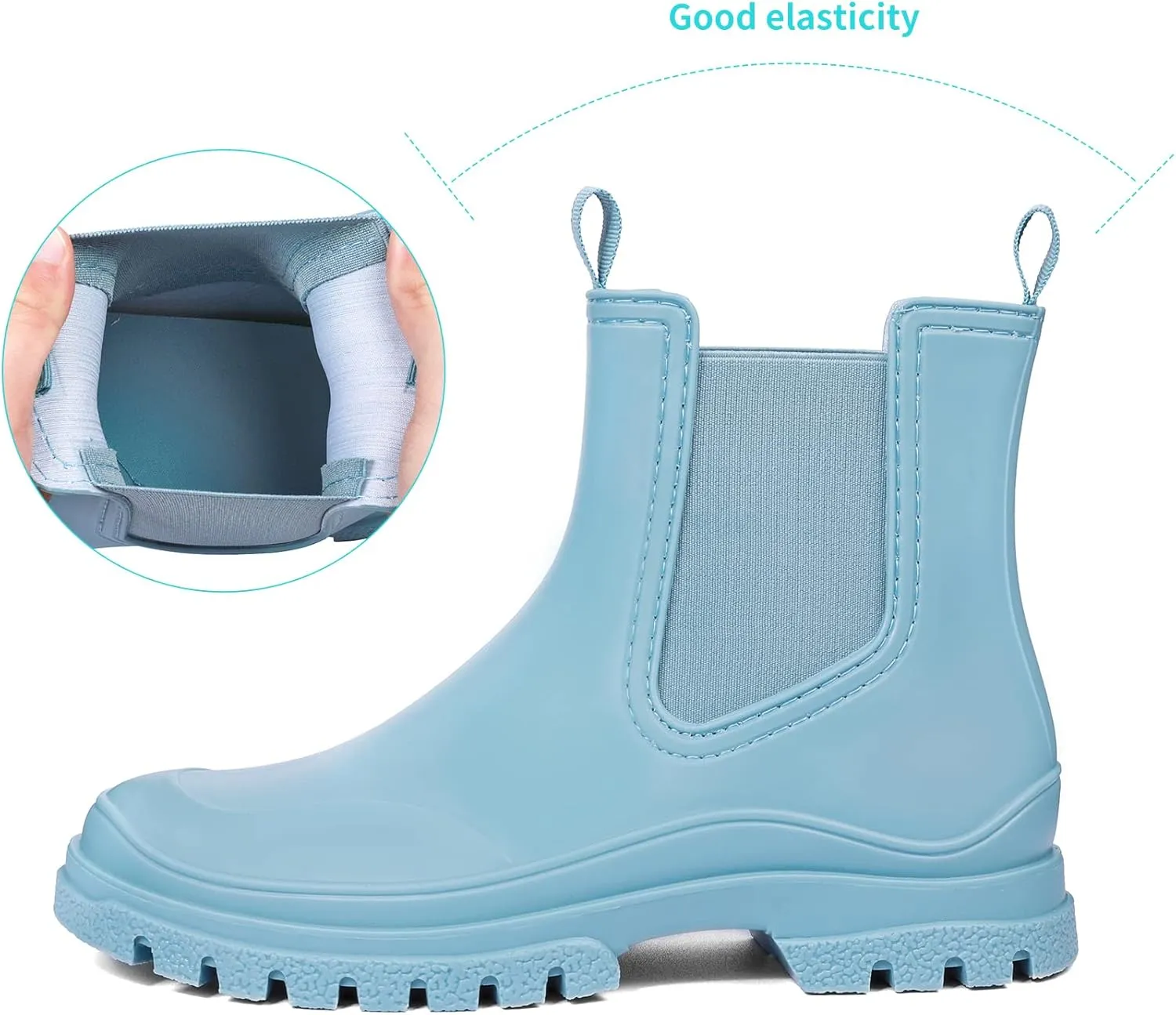 DKSUKO Women's Short Rain Boots Rubber Waterproof Garden Boots Elastic Slip On Ankle Chelsea Boot Fashion Insulated Rain Shoe for Outdoor Work Thick Sole