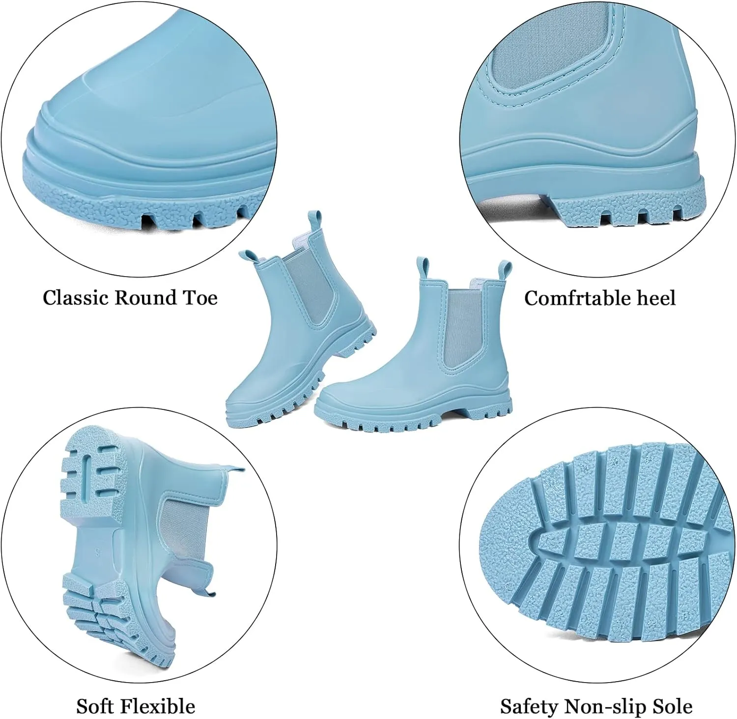 DKSUKO Women's Short Rain Boots Rubber Waterproof Garden Boots Elastic Slip On Ankle Chelsea Boot Fashion Insulated Rain Shoe for Outdoor Work Thick Sole