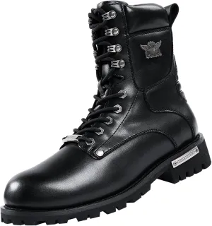Dream Apparel Mens Motorcycle Boots for Riding Biker with Side Zipper, Waterproof Black Faux Leather Biker Boots Ankle Booties, Lace Up Military Combat Boots with Low Heel