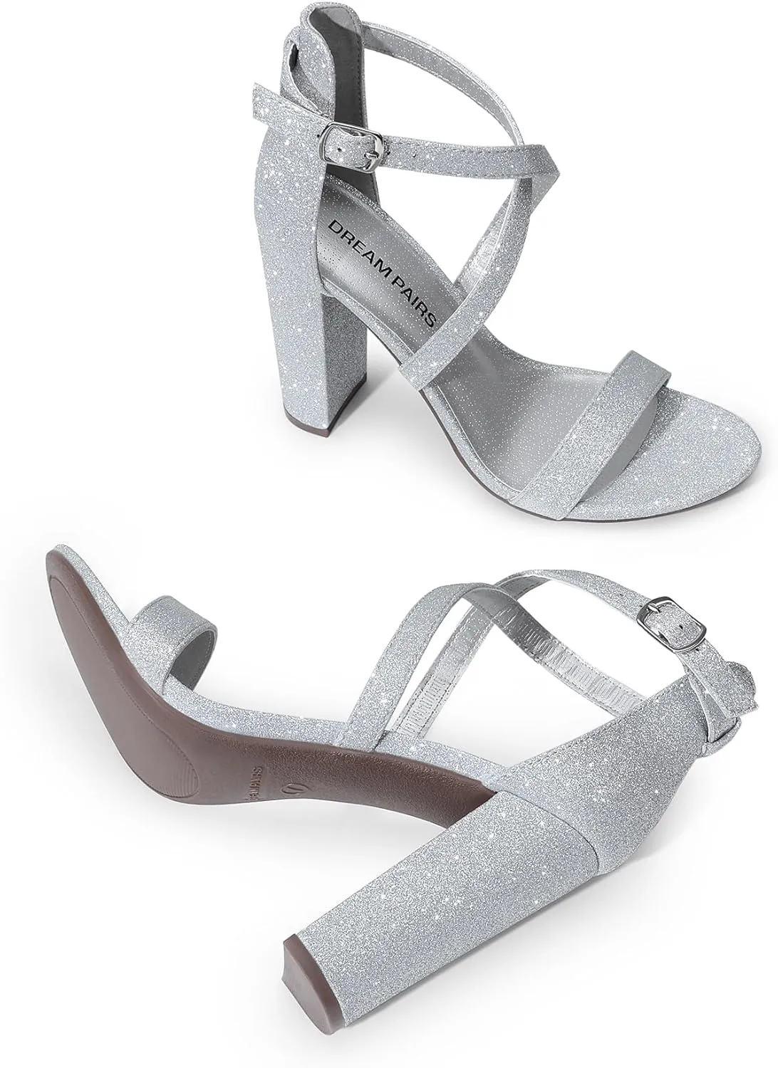 DREAM PAIRS 4 inch High Heels for Women Chunky Block Cross Strap Open Toe Dress Sandals for Wedding Bridal Evening Homecoming Prom