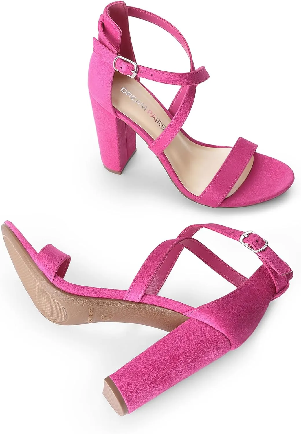 DREAM PAIRS 4 inch High Heels for Women Chunky Block Cross Strap Open Toe Dress Sandals for Wedding Bridal Evening Homecoming Prom