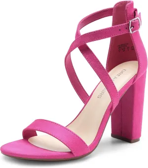 DREAM PAIRS 4 inch High Heels for Women Chunky Block Cross Strap Open Toe Dress Sandals for Wedding Bridal Evening Homecoming Prom