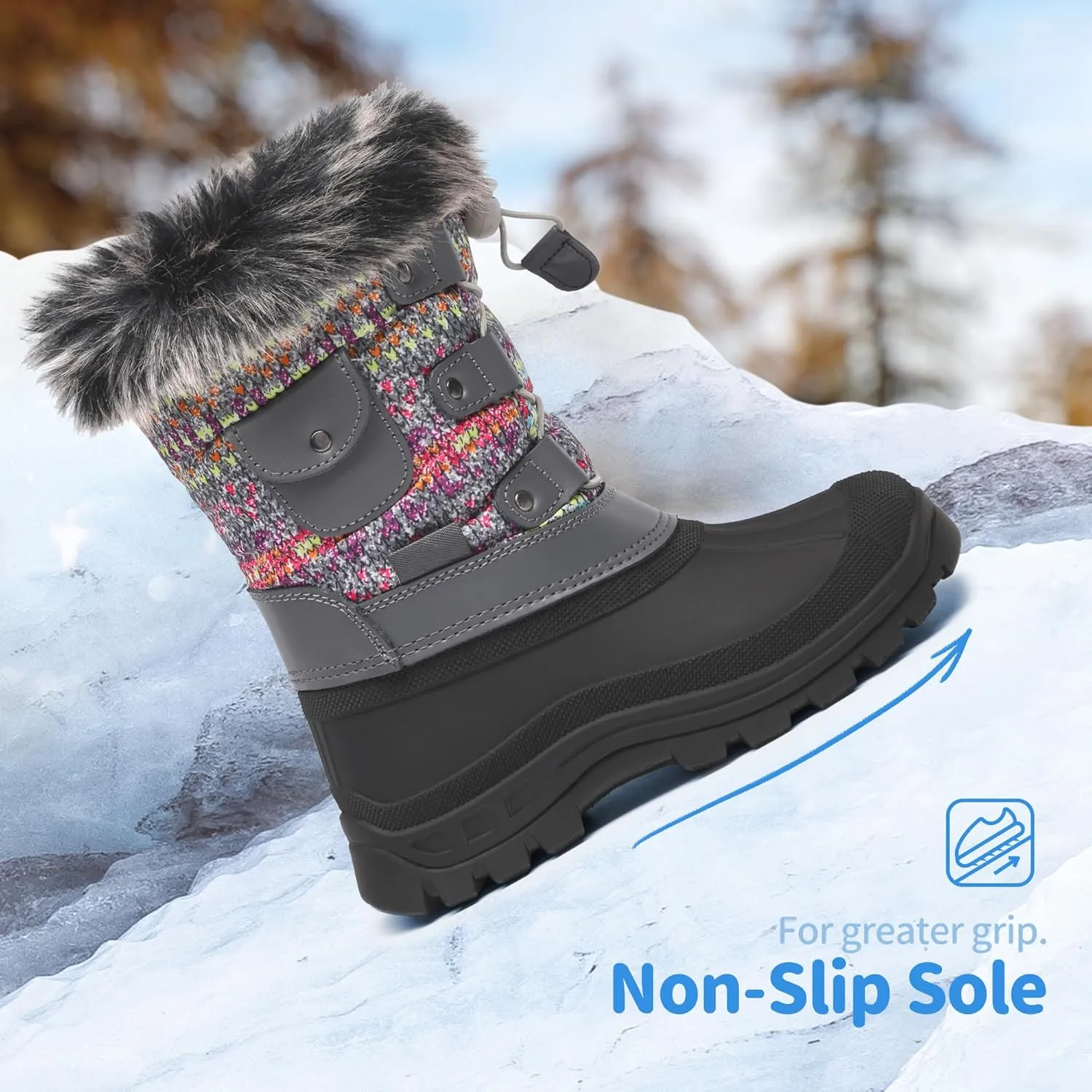 DREAM PAIRS Boys Girls Snow Boots Water-Resistant Outdoor Warm Cozy Anti-Slip Mid Calf Faux Fur Lining Insulated Winter Shoes for Little/Big Kids