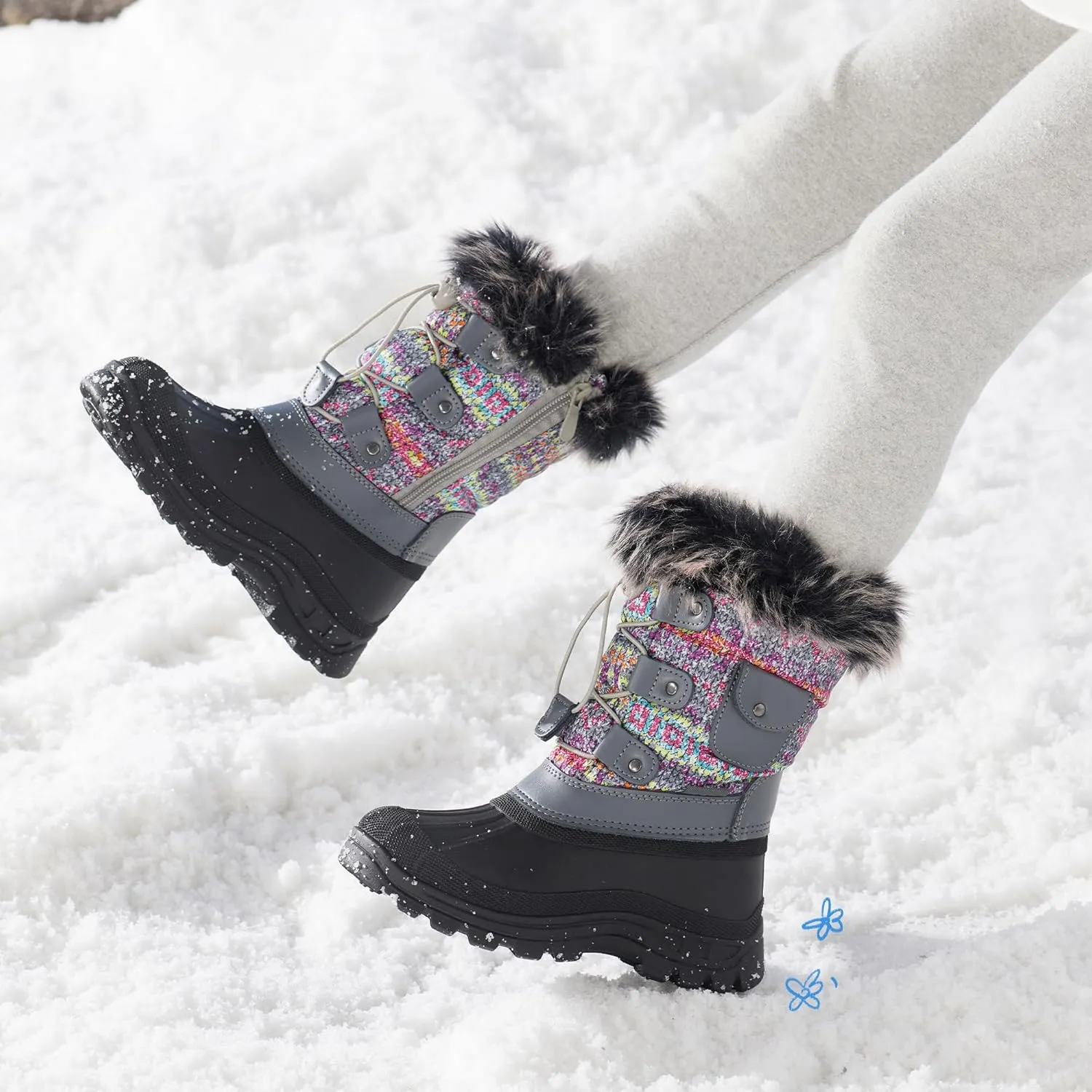 DREAM PAIRS Boys Girls Snow Boots Water-Resistant Outdoor Warm Cozy Anti-Slip Mid Calf Faux Fur Lining Insulated Winter Shoes for Little/Big Kids