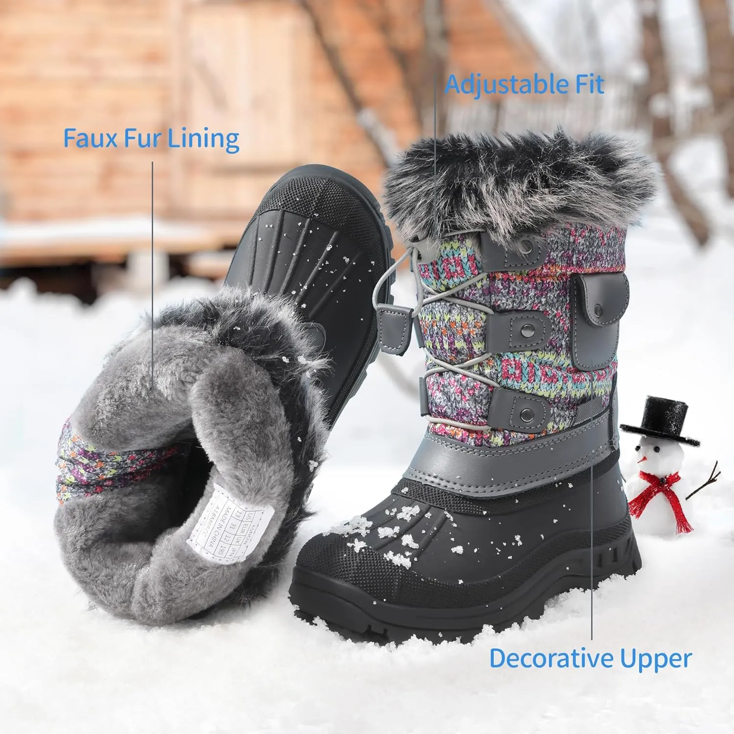 DREAM PAIRS Boys Girls Snow Boots Water-Resistant Outdoor Warm Cozy Anti-Slip Mid Calf Faux Fur Lining Insulated Winter Shoes for Little/Big Kids
