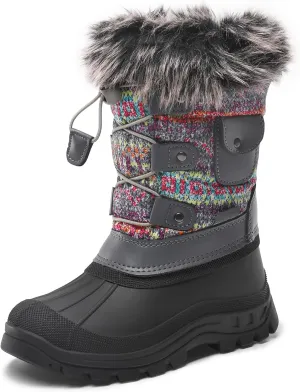 DREAM PAIRS Boys Girls Snow Boots Water-Resistant Outdoor Warm Cozy Anti-Slip Mid Calf Faux Fur Lining Insulated Winter Shoes for Little/Big Kids