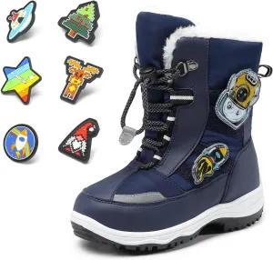 DREAM PAIRS Boys Toddler Snow Boots Interchangeable Accessories Slip Resistant Faux Fur Lined Mid Calf Little Kids Winter Shoes