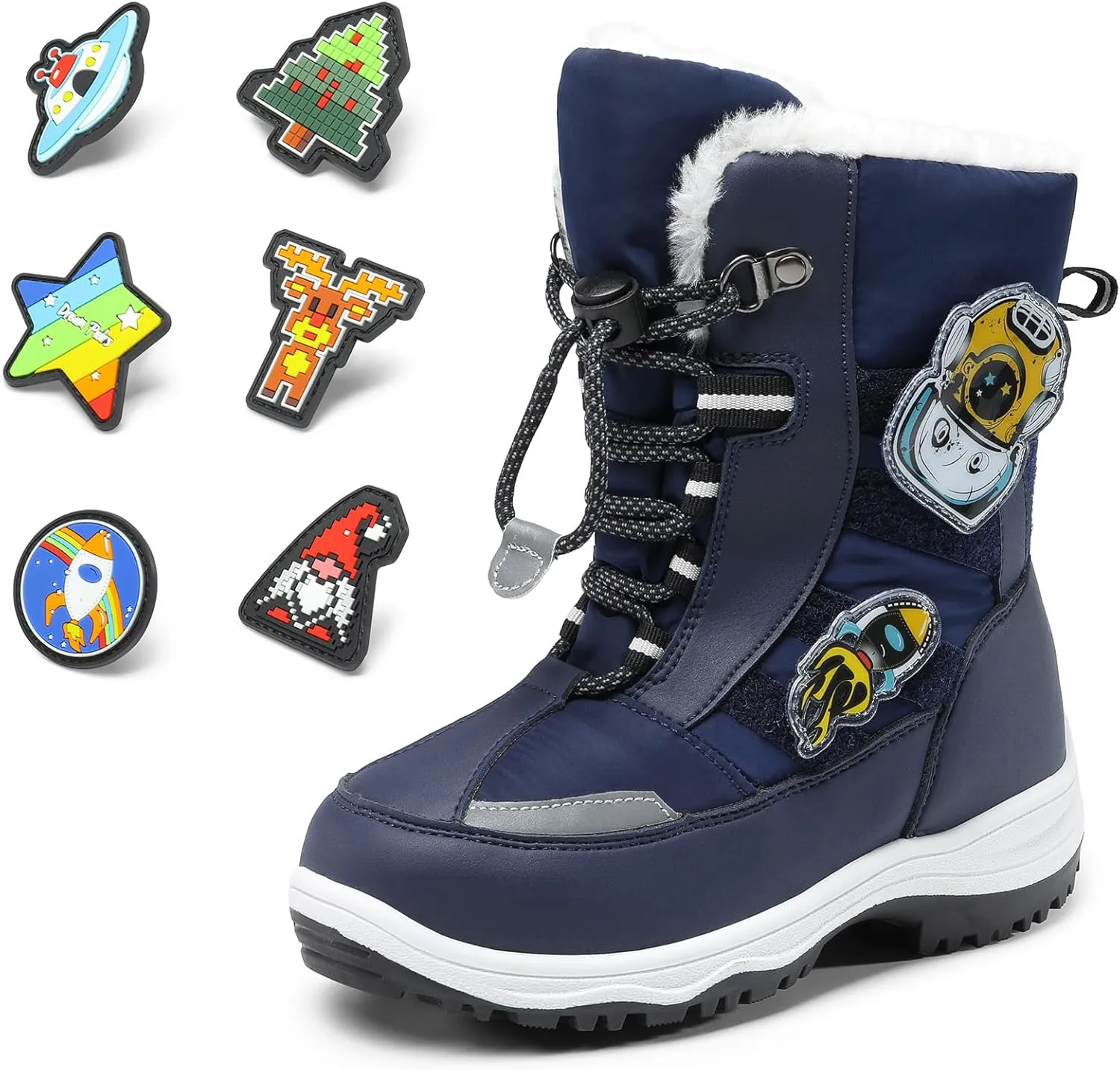 DREAM PAIRS Boys Toddler Snow Boots Interchangeable Accessories Slip Resistant Faux Fur Lined Mid Calf Little Kids Winter Shoes