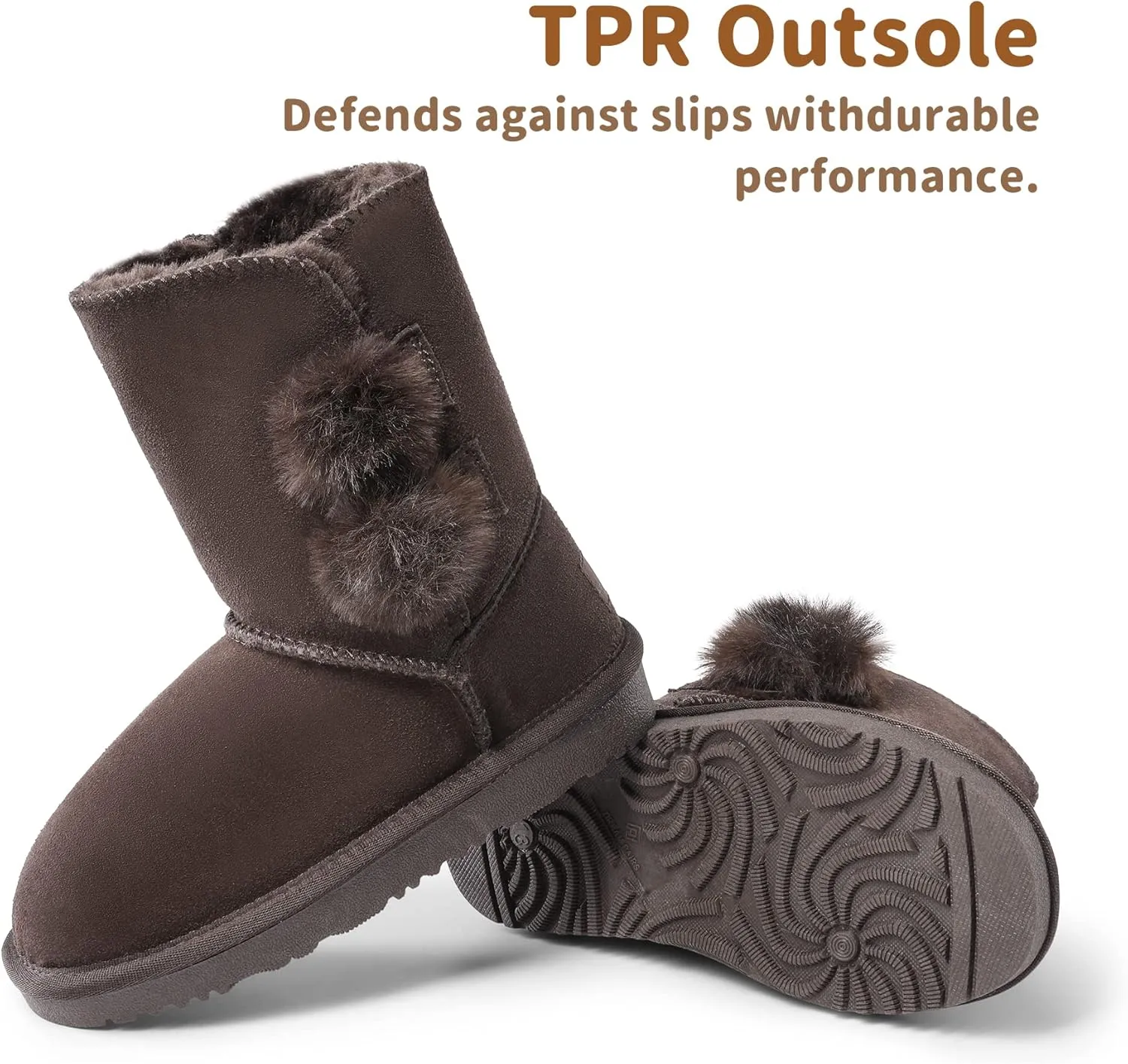 DREAM PAIRS Girls Boots Kids Boys Winter Snow Suede Mid Calf Boots Faux Fur Lined FuzzyChic Kid's Lolly for Little Kid/Big Kid