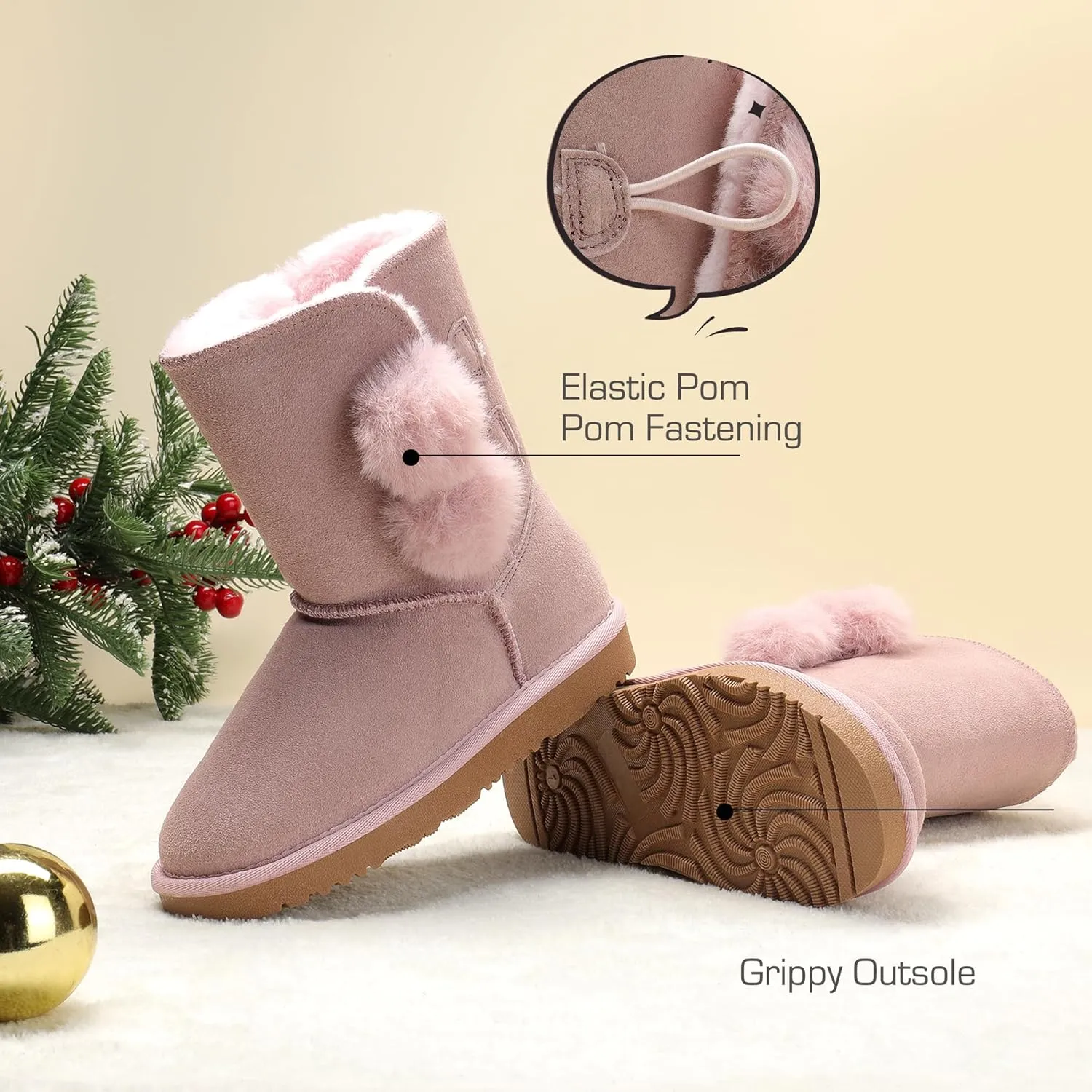 DREAM PAIRS Girls Boots Kids Boys Winter Snow Suede Mid Calf Boots Faux Fur Lined FuzzyChic Kid's Lolly for Little Kid/Big Kid