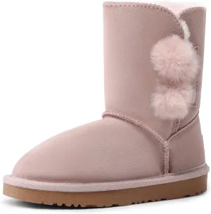 DREAM PAIRS Girls Boots Kids Boys Winter Snow Suede Mid Calf Boots Faux Fur Lined FuzzyChic Kid's Lolly for Little Kid/Big Kid