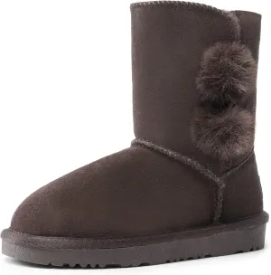 DREAM PAIRS Girls Boots Kids Boys Winter Snow Suede Mid Calf Boots Faux Fur Lined FuzzyChic Kid's Lolly for Little Kid/Big Kid