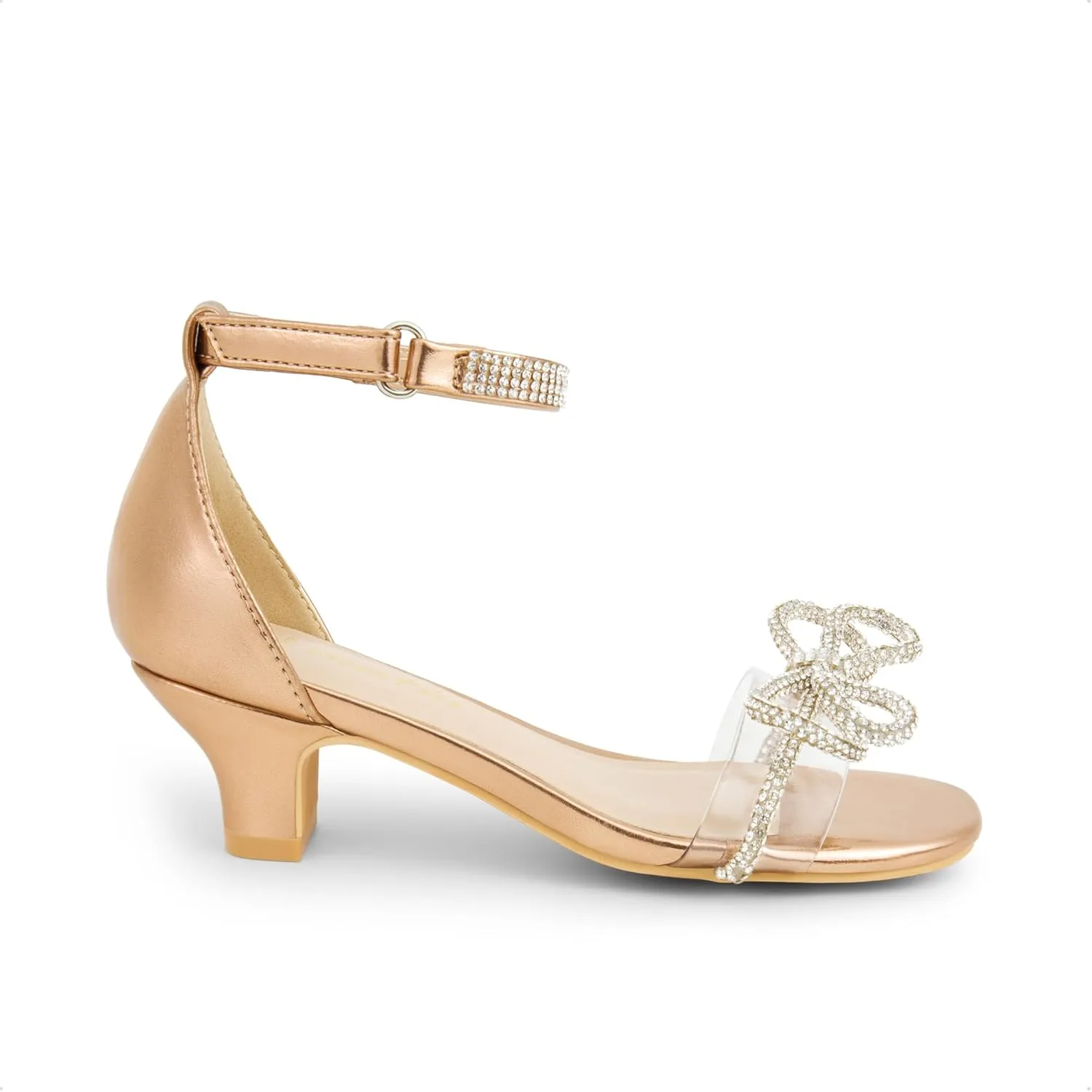 DREAM PAIRS Girls Sandals Ankle Strap Square Toe Low Heel Bow Flower Dress Shoes