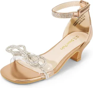 DREAM PAIRS Girls Sandals Ankle Strap Square Toe Low Heel Bow Flower Dress Shoes
