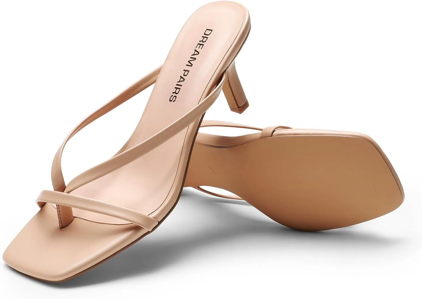 DREAM PAIRS Heels for Women Flip Flops Kitten Low Heels Open Square Toe Thong Heeled Sandals, Sexy Fashion Comfort Shoes for Party Casual Slides