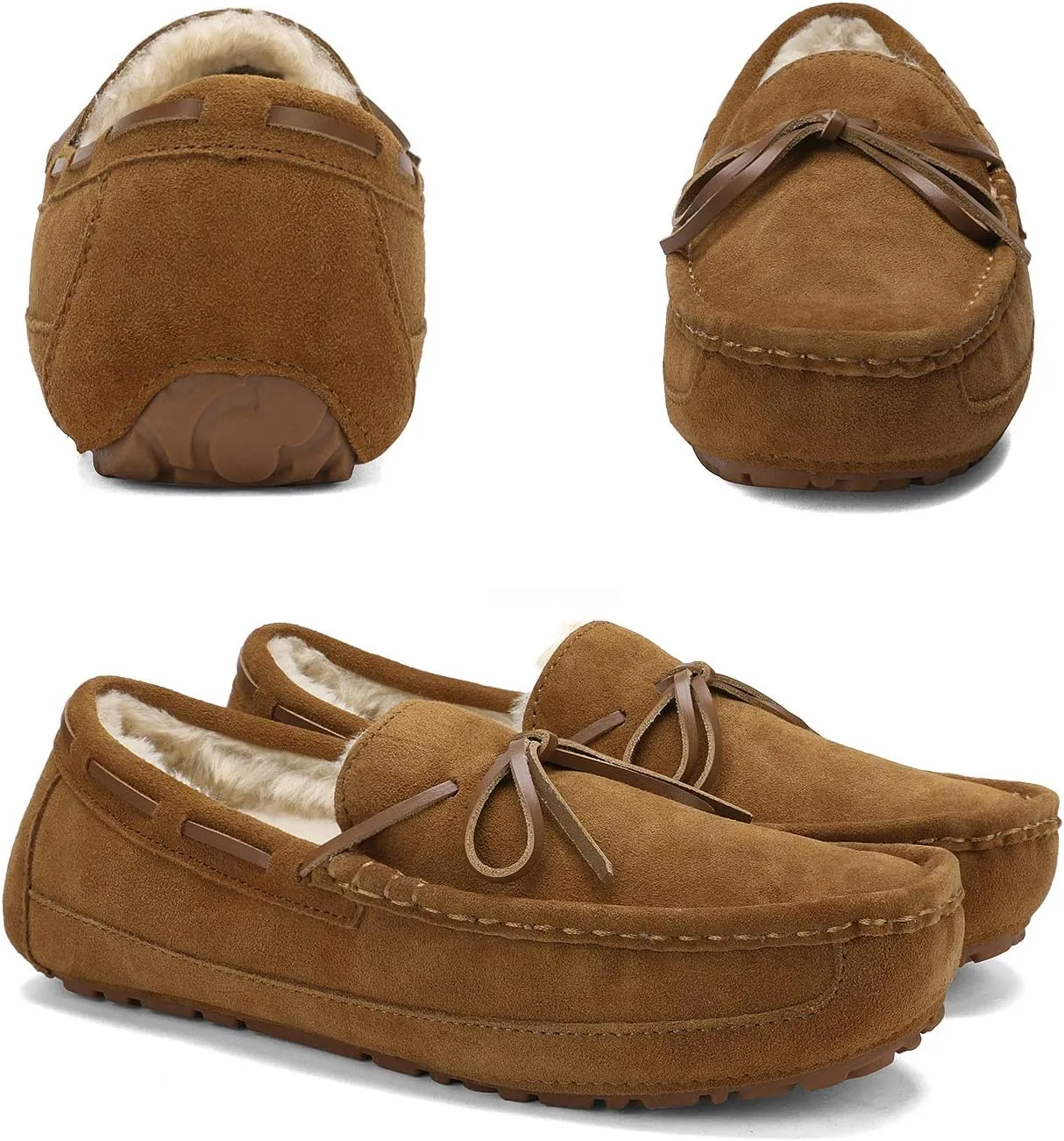 DREAM PAIRS Men's House Slippers Moccasin Indoor Outdoor Fuzzy Furry Loafers Suede Leather Warm Comfortable Shoes
