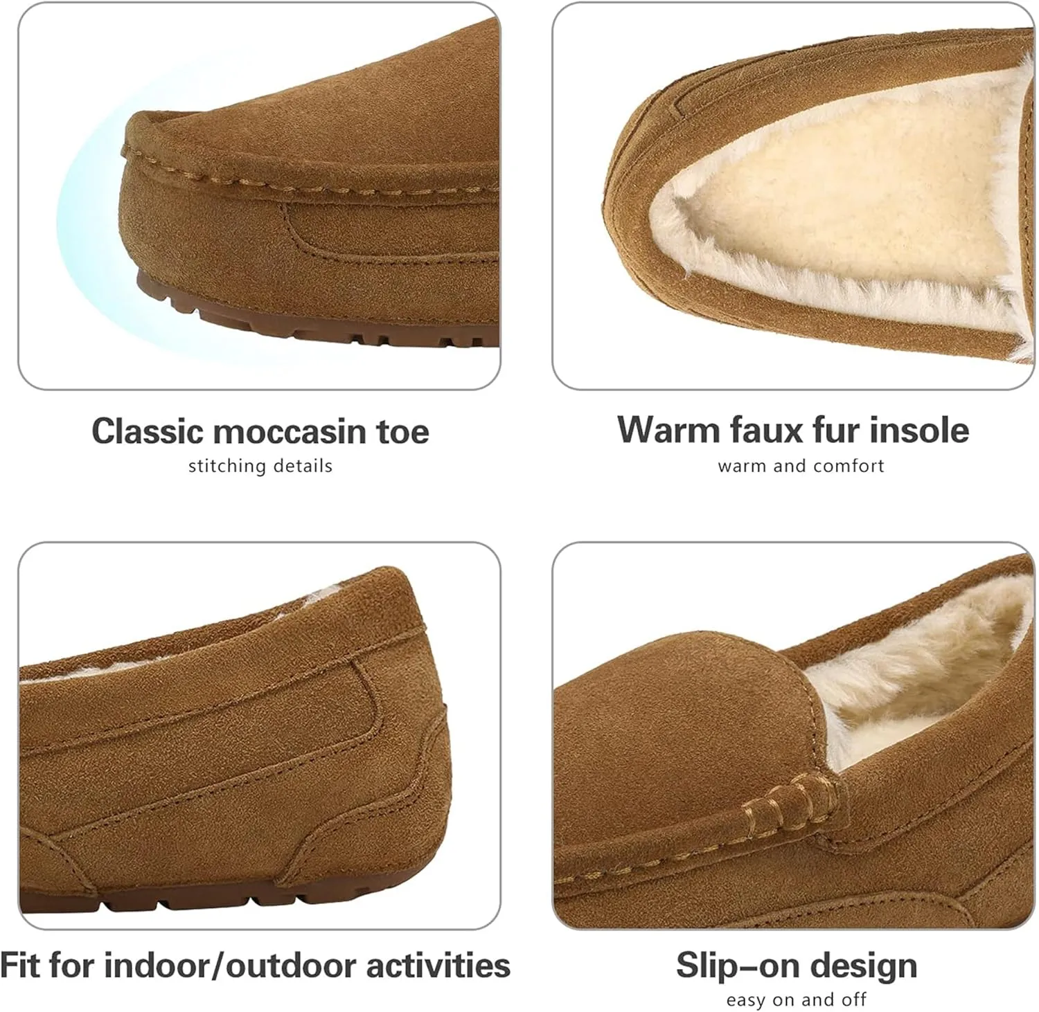 DREAM PAIRS Men's House Slippers Moccasin Indoor Outdoor Fuzzy Furry Loafers Suede Leather Warm Comfortable Shoes