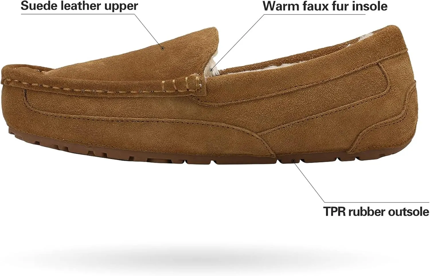 DREAM PAIRS Men's House Slippers Moccasin Indoor Outdoor Fuzzy Furry Loafers Suede Leather Warm Comfortable Shoes