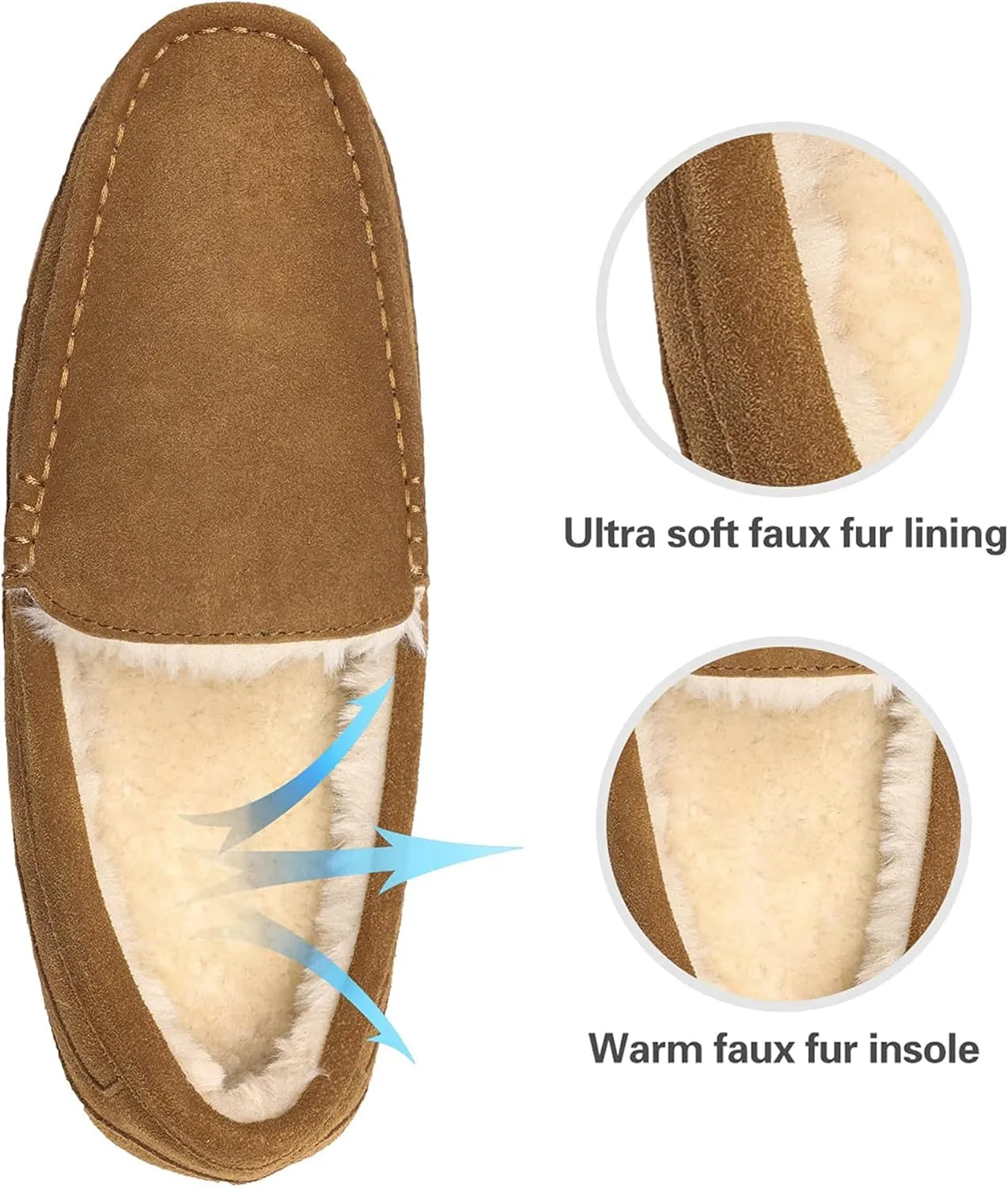 DREAM PAIRS Men's House Slippers Moccasin Indoor Outdoor Fuzzy Furry Loafers Suede Leather Warm Comfortable Shoes