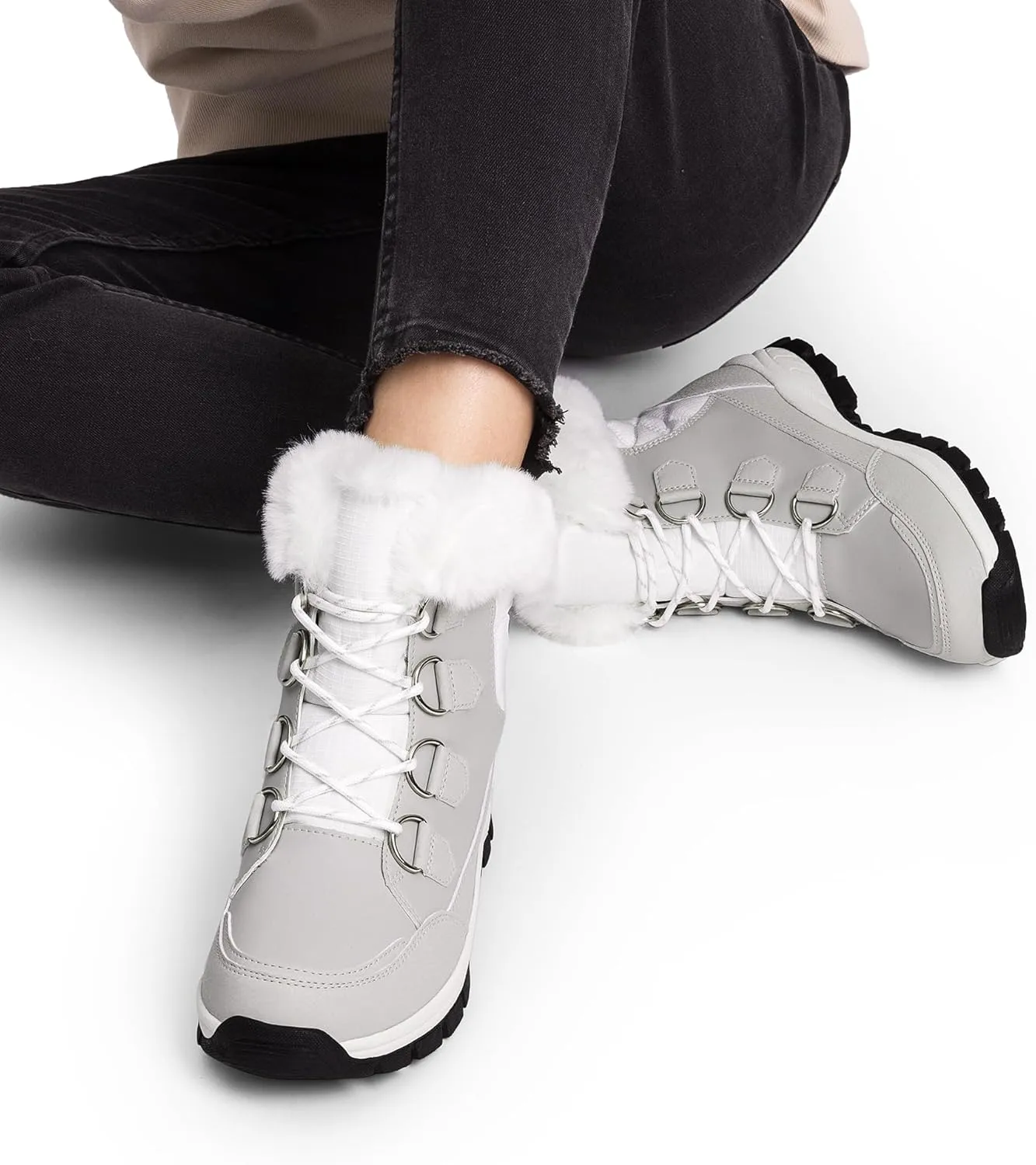 DREAM PAIRS Waterproof Snow Boots for Women, Faux Fur Cozy Warm Insulated Winter Boots Lace Up Mid-Calf Outdoor Shoes for Walking Hiking