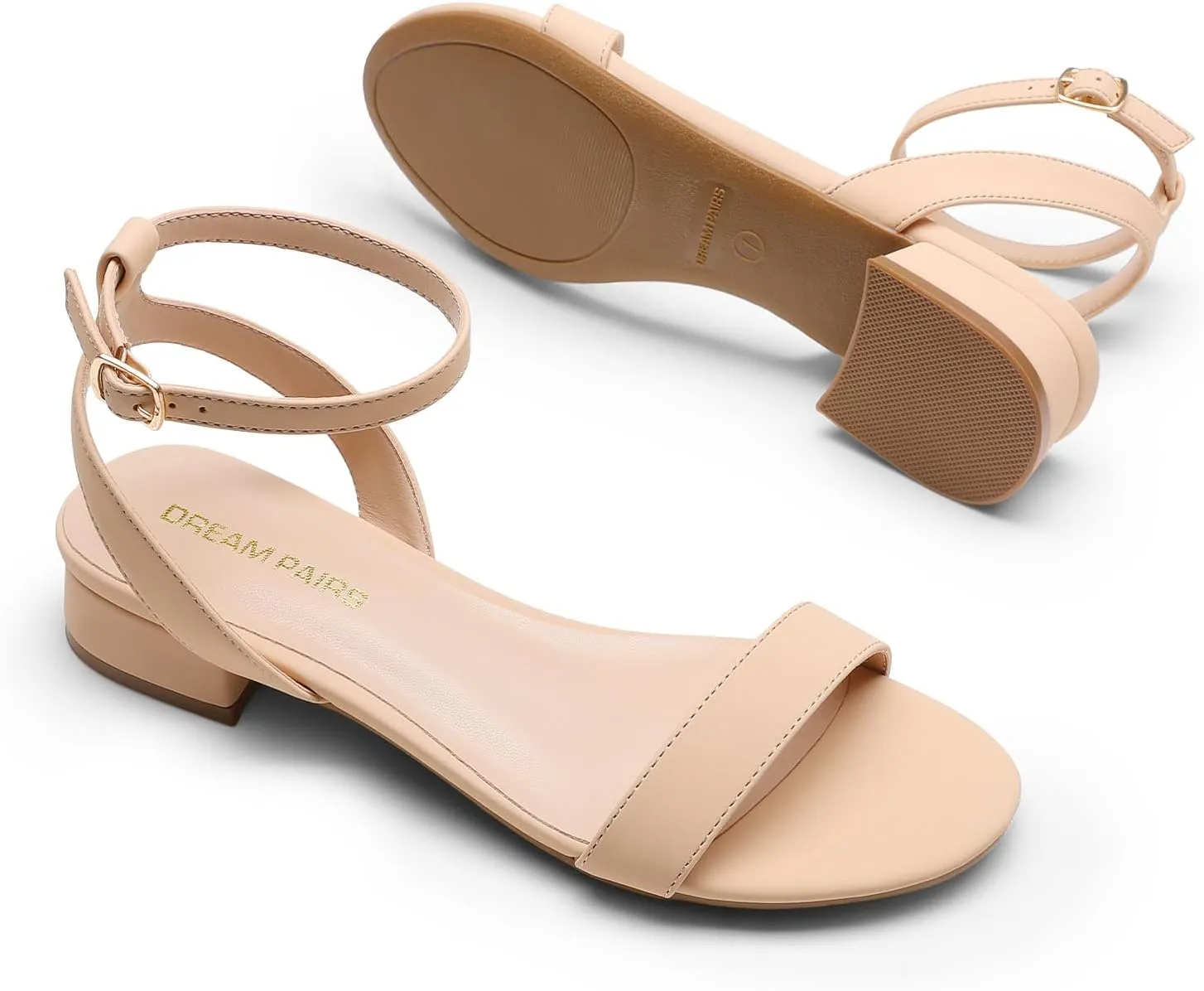 DREAM PAIRS Women Black White Nude Clear Sandals Low Heel Dressy Sandals Ankle Strap Open Toe Chunky Block Heeled Summer Classic Comfortable Flat Shoes