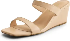 DREAM PAIRS Women Slides Wedge Sandals Square Open Toe Dress Casual Strappy Shoes