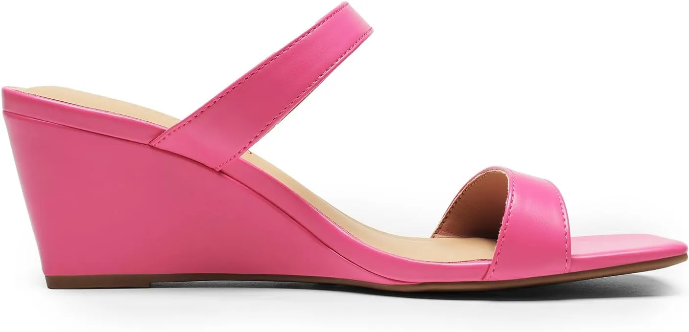DREAM PAIRS Women Slides Wedge Sandals Square Open Toe Dress Casual Strappy Shoes