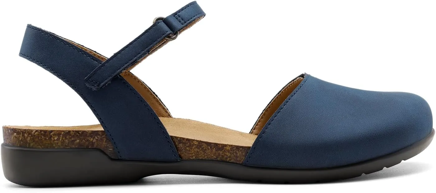 DREAM PAIRS Women's Closed Toe Sandals Arch Support Comfort Cork Footbed Flat Sandals Summer Shoes