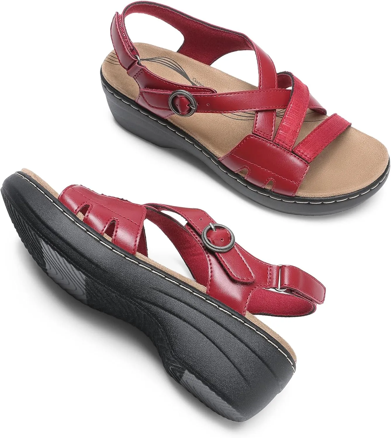 DREAM PAIRS Women's Comfortable Arch Support Wedge Sandals Open Toe Summer Walking Shoe