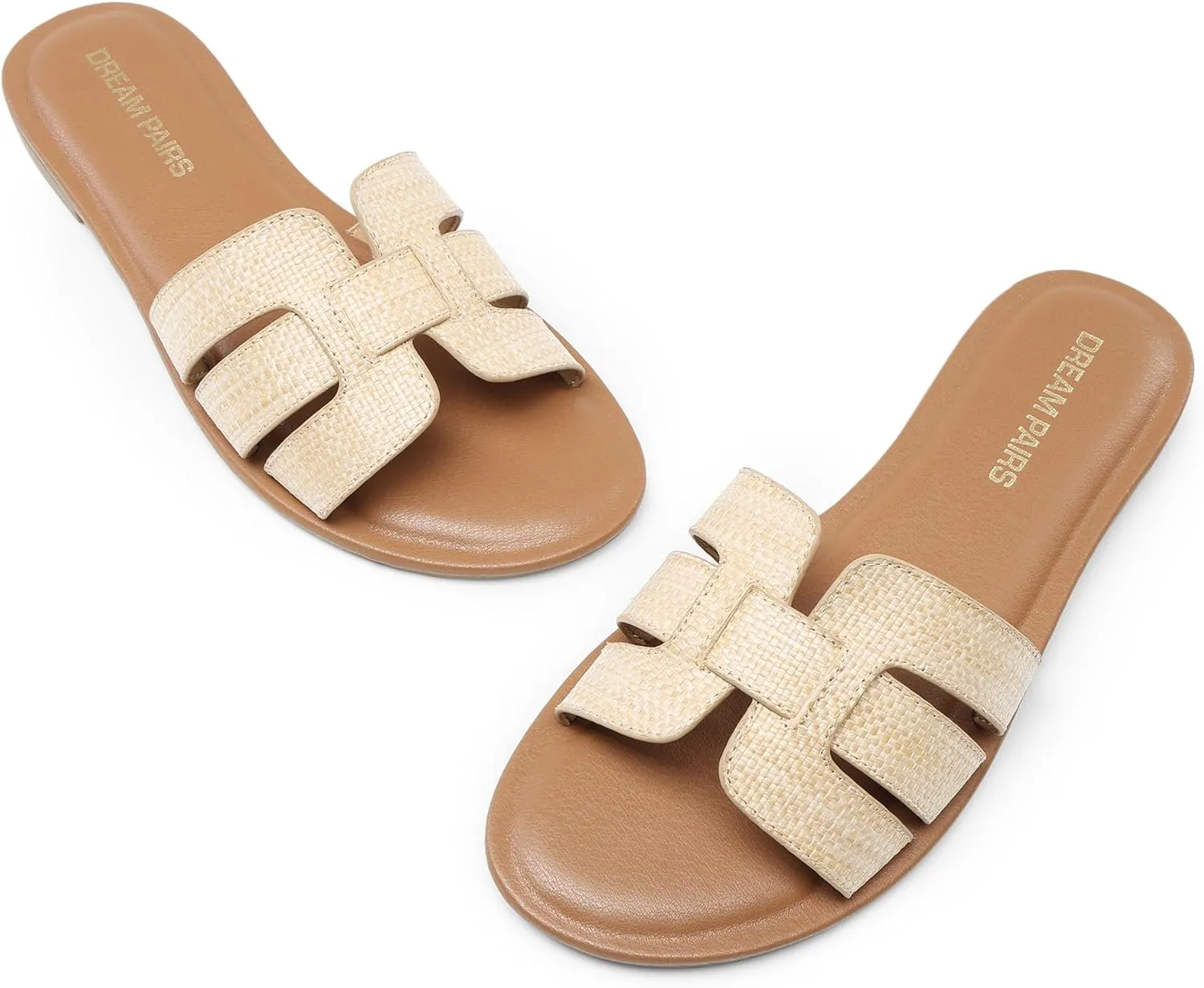 DREAM PAIRS Women's Dressy Slide Sandals Slip-on Open Round Toe Flat Sandals Fashion Casual Comfortable Summer Beach Walking Slides