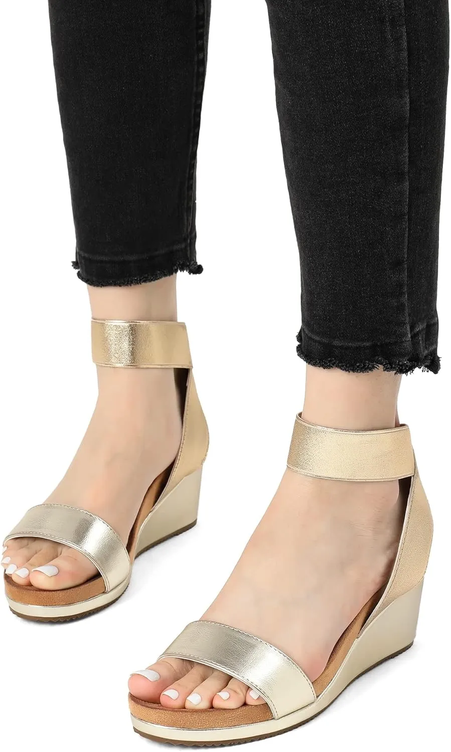 DREAM PAIRS Womens Elastic Ankle Strap Open Toe Platform Wedge Sandals Comfortable Summer Shoes