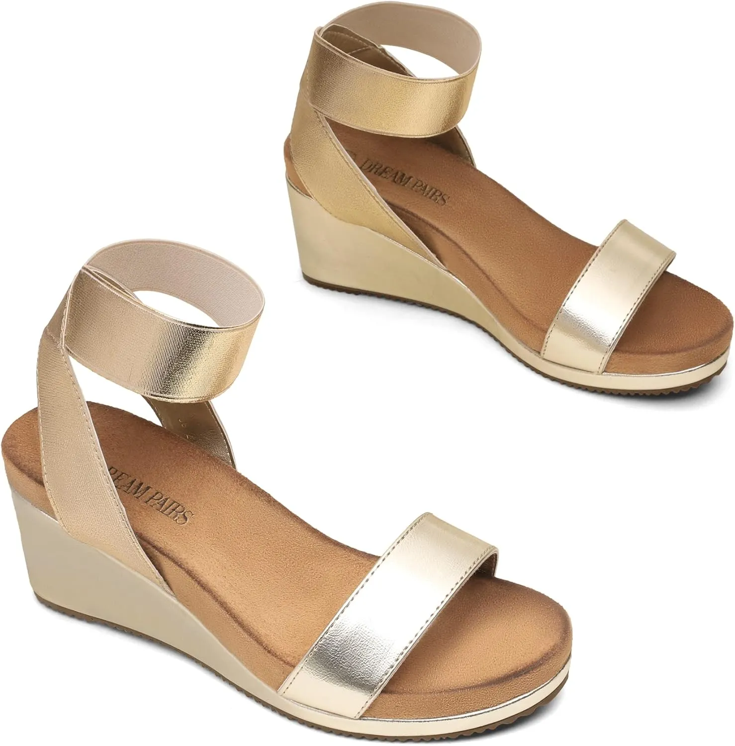 DREAM PAIRS Womens Elastic Ankle Strap Open Toe Platform Wedge Sandals Comfortable Summer Shoes
