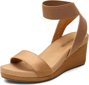DREAM PAIRS Womens Elastic Ankle Strap Open Toe Platform Wedge Sandals Comfortable Summer Shoes