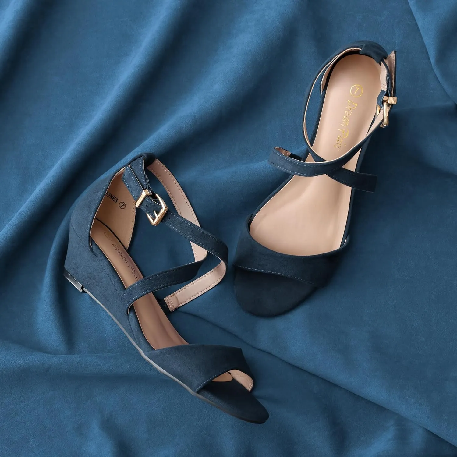 DREAM PAIRS Women's Low Wedge Sandals Ankle Strap Heel Sandal Open Toe Wide Dress Summer Shoes