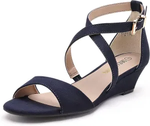 DREAM PAIRS Women's Low Wedge Sandals Ankle Strap Heel Sandal Open Toe Wide Dress Summer Shoes