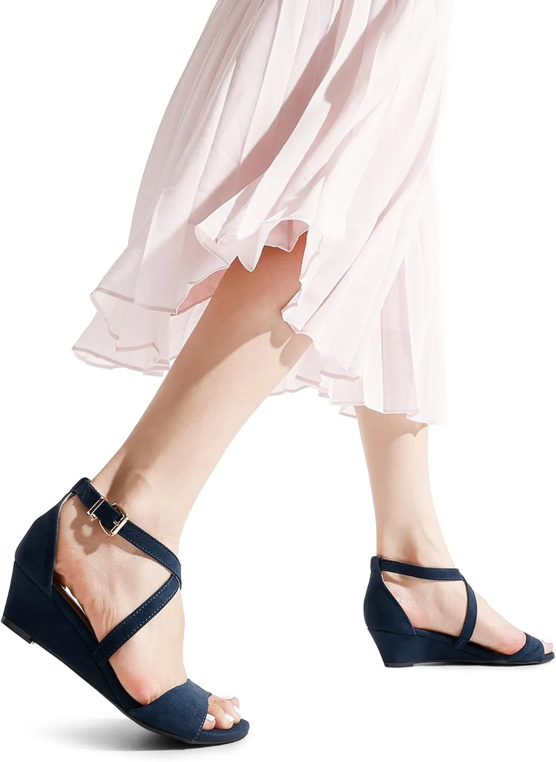 DREAM PAIRS Women's Low Wedge Sandals Ankle Strap Heel Sandal Open Toe Wide Dress Summer Shoes